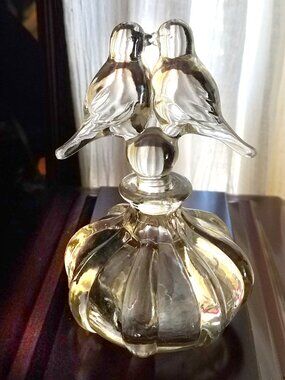 Gundersen-Pairpoint Vintage Kissing Birds Perfume Bottle, MCM American Art Glass